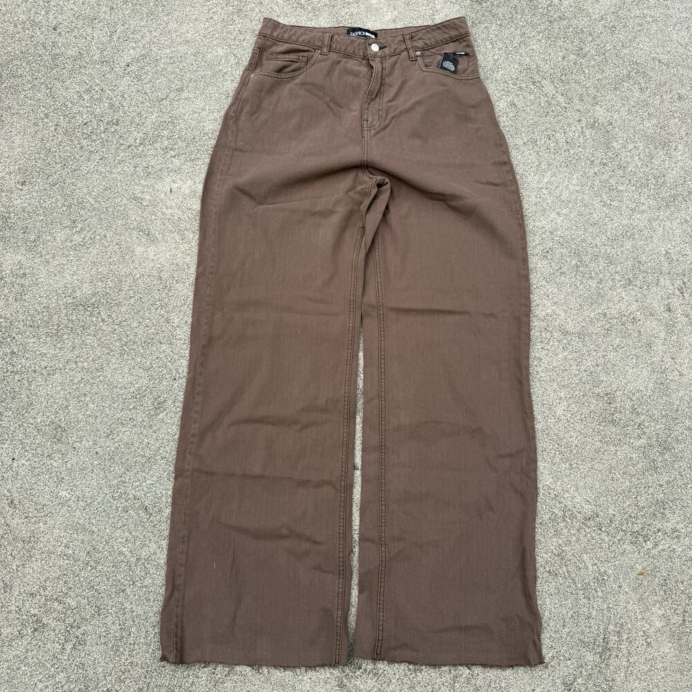 Womens Wide Leg Jeans 11 Brown High Waist Raw Hem Denim Pants 29x32 Fashion Nova